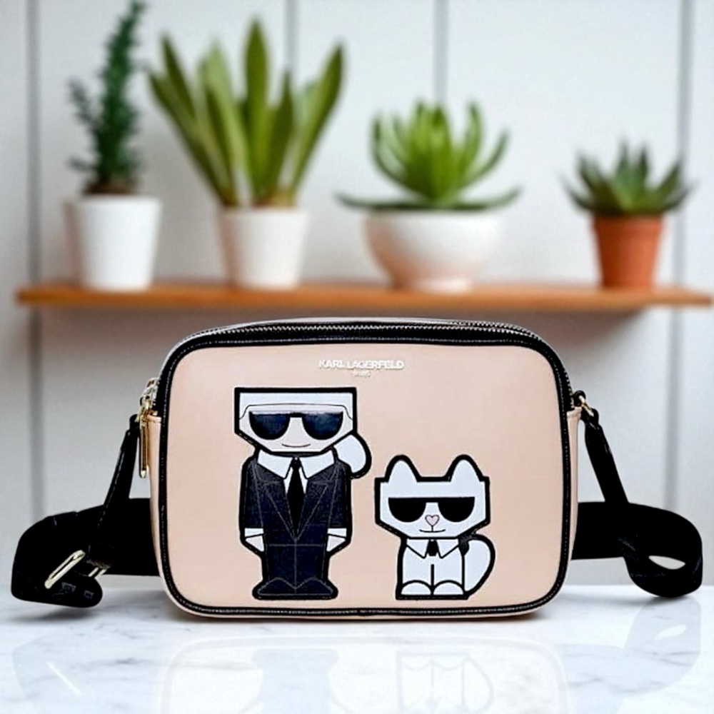 NEW Karl Lagerfeld Paris Maybelle Black & Fawn  Camera Crossbody Purse Set - Picture 5 of 16